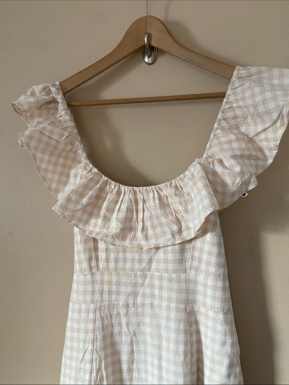 Louise New York Camille Dress In Tan Gingham Maxi Cotton — image 7 of 8